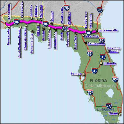 map of florida. florida map. interstate 10